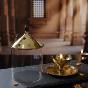 Akhand Diya  with glass cylinder [Brass]