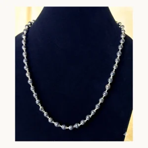 Karungali mala with German silver caps and 108+1 ebony beads front view