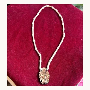 Radha Krishna Tulsi kanthi mala with wooden locket front view