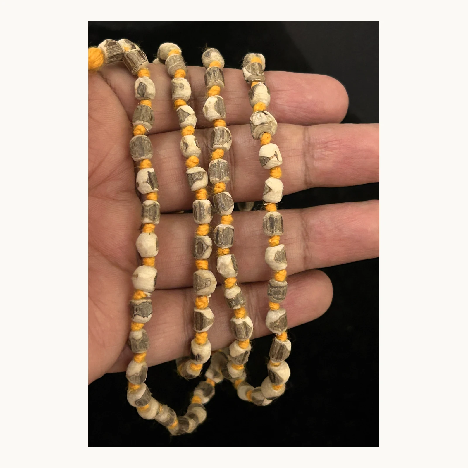 Original raw Tulsi japa mala with 108+1 natural beads front view