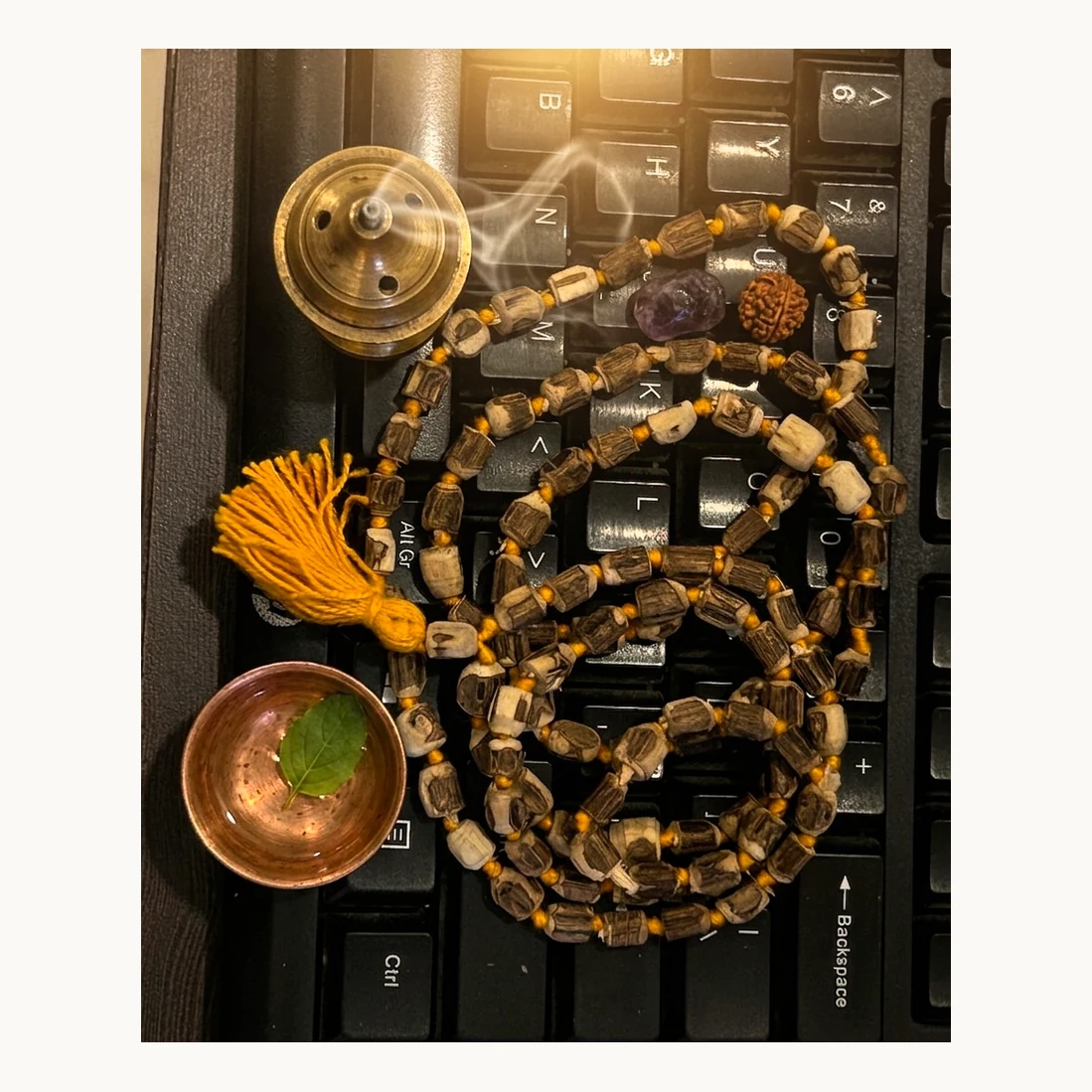 Alternate view of original Tulsi japa mala with 108 cultured beads