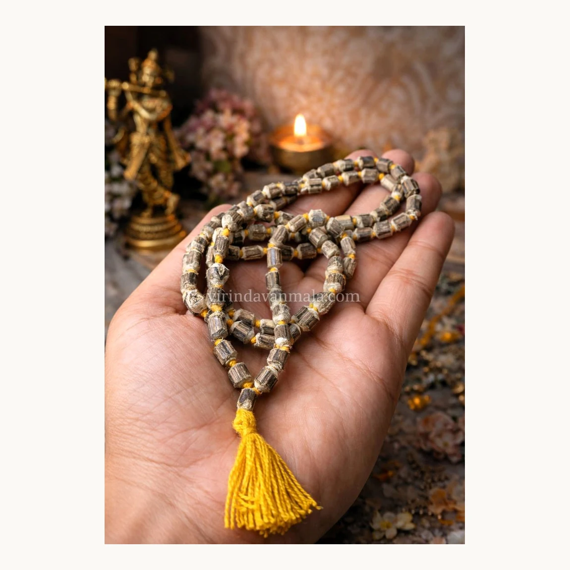 Original Tulsi japa mala with 108 cultured beads front view